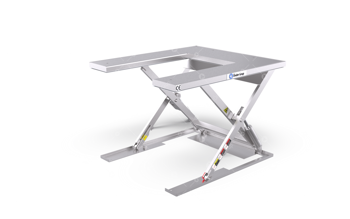 Stainless Steel Low Profile Scissor Lift Table  2000 Capacity 1610 X 1140 Platform 970 Mm Stroke